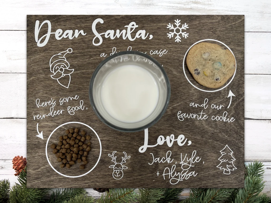 Personalized Santa Cookie Plate | Christmas Eve Cookie Tray | Santa Cookie and Milk Platter | Wooden Farmhouse Cookie | Custom Dear Santa