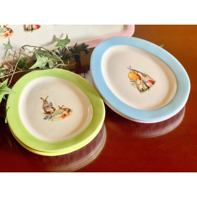 Easter Dinner Set, Ceramic Bunny Rabbit Platter, Barn Animal Party Table Decor, Appetizer Snack Dish Serving Eggs Cheese Tray Farmhouse Kitchen