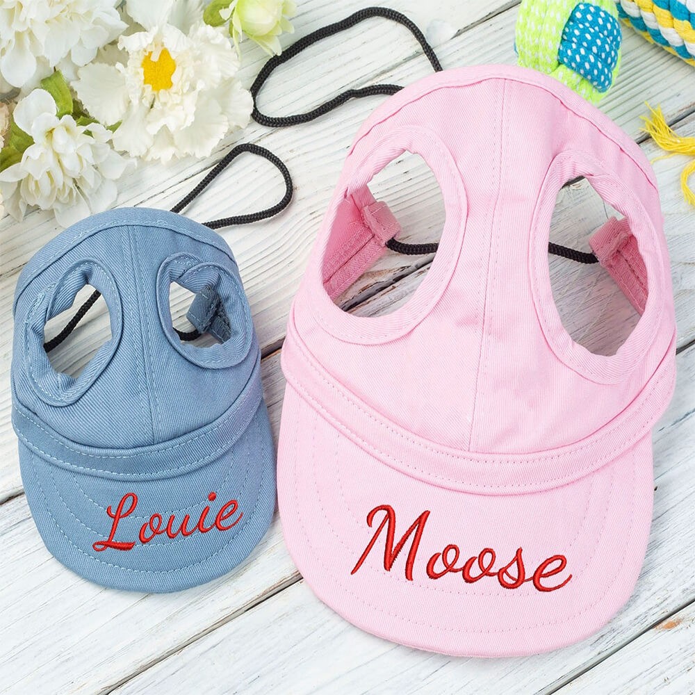 Embroidery Dog Sun Hat with Name, Custom Dog Baseball Cap, Personalized Dog Hat for Dog, Adjustable Dog Hat with Ear Hole, Dog Golf Cap Dog Gift