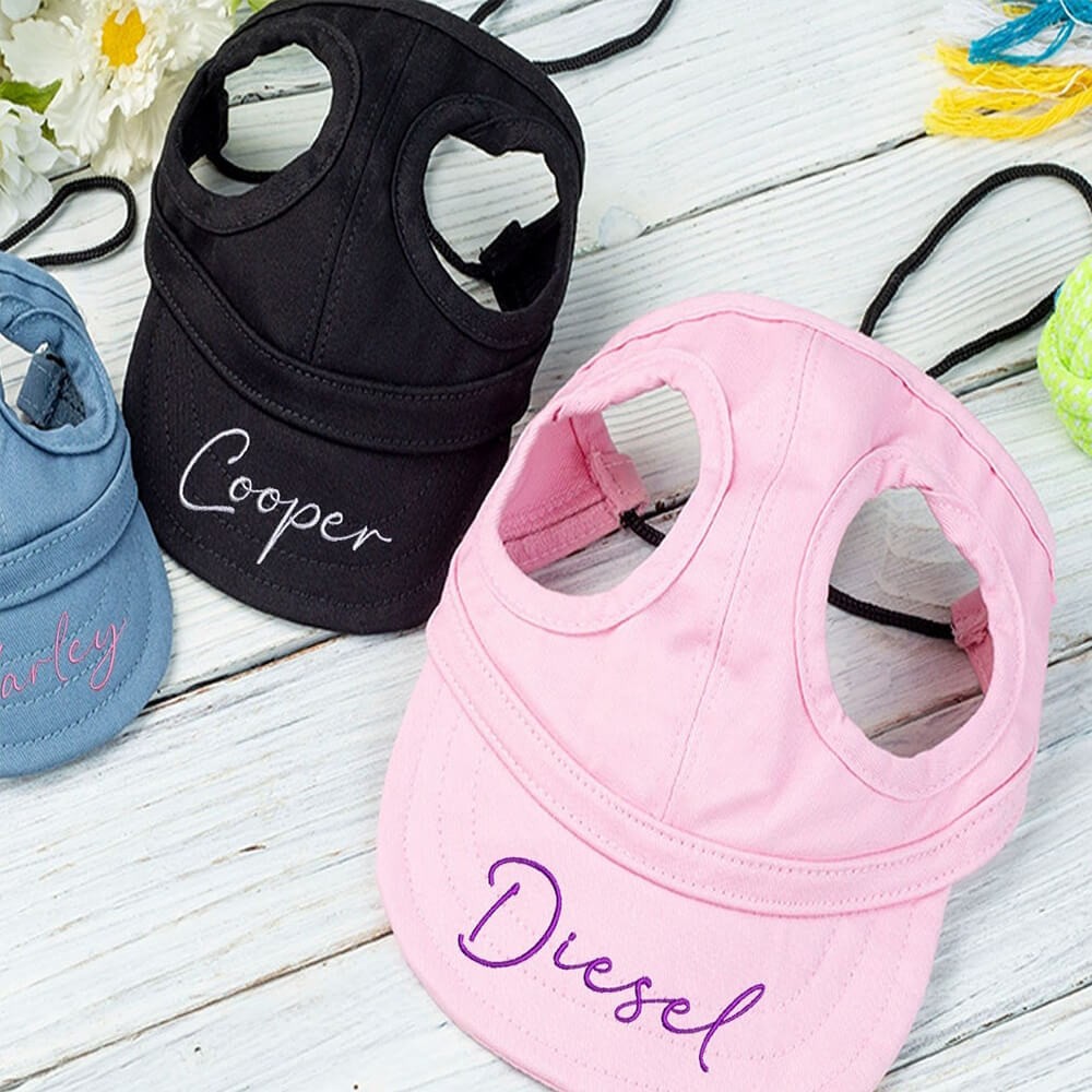 Embroidery Dog Sun Hat with Name, Custom Dog Baseball Cap, Personalized Dog Hat for Dog, Adjustable Dog Hat with Ear Hole, Dog Golf Cap Dog Gift