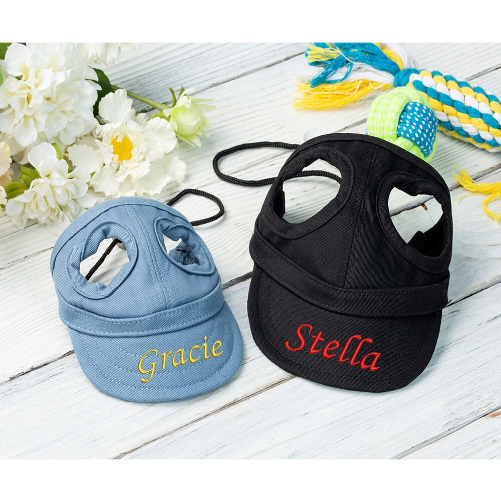 Embroidery Dog Sun Hat with Name, Custom Dog Baseball Cap, Personalized Dog Hat for Dog, Adjustable Dog Hat with Ear Hole, Dog Golf Cap Dog Gift