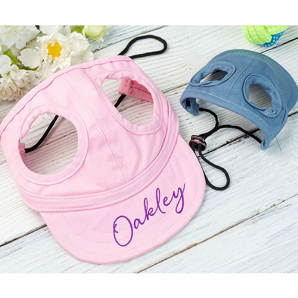 Embroidery Dog Sun Hat with Name, Custom Dog Baseball Cap, Personalized Dog Hat for Dog, Adjustable Dog Hat with Ear Hole, Dog Golf Cap Dog Gift