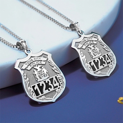 Police Officer Gifts, Police Gift, Police Badge, Personalized Police Badge Retirement Necklace with Any Number & Dept, Police Necklace