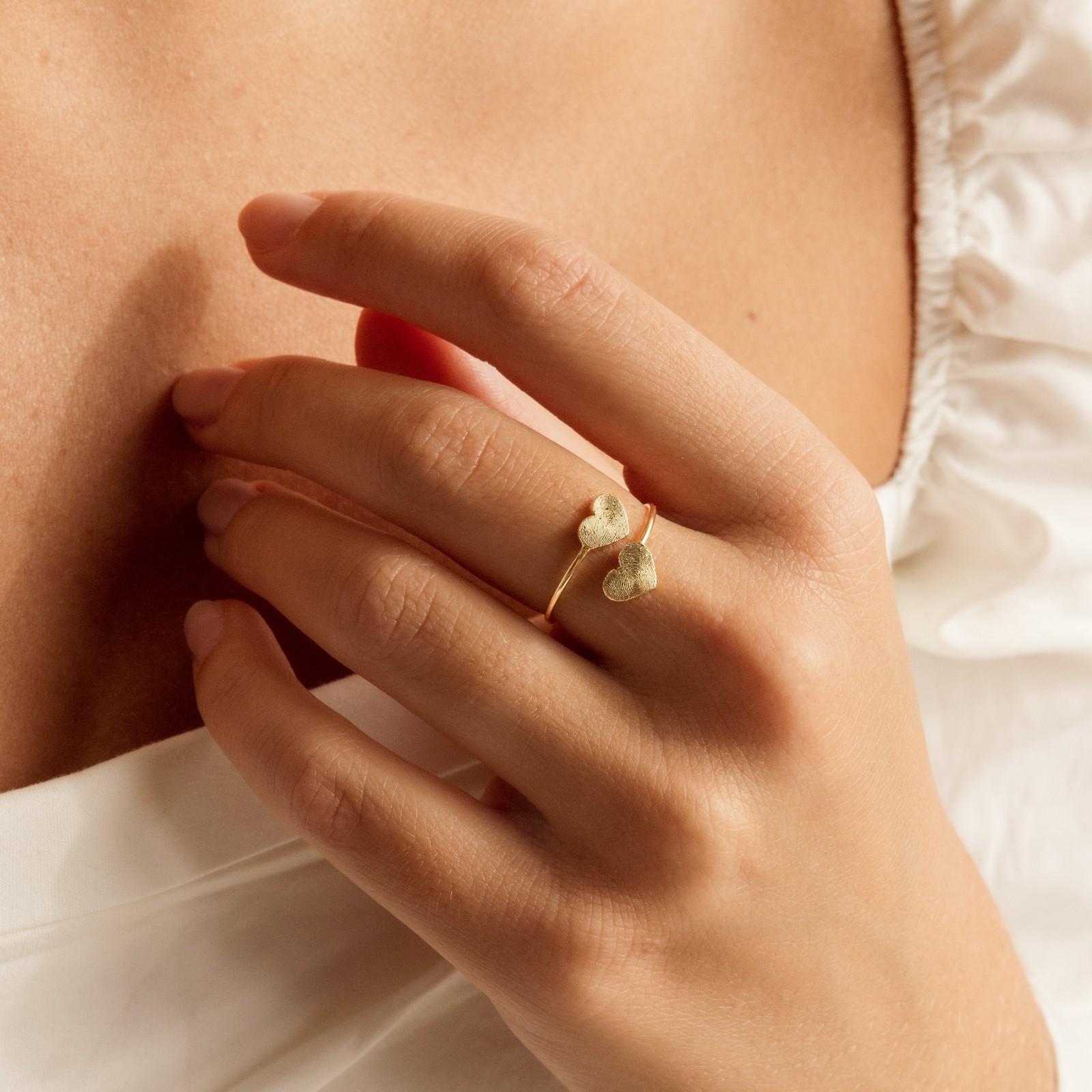 Double Heart Fingerprint Ring, Custom Fingerprint Ring, Personalized Fingerprint Jewelry, Wrap Coil Ring, Loss Memorial Gift