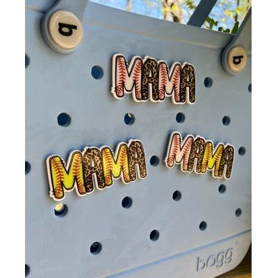 Baseball BOGG Bag Charm, Softball BOGG Bag Charm, Flush Mount Button Charm, Charm That Goes in BOGG Bag Holes, Softball Mama, Baseball Mama