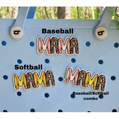 Baseball BOGG Bag Charm, Softball BOGG Bag Charm, Flush Mount Button Charm, Charm That Goes in BOGG Bag Holes, Softball Mama, Baseball Mama