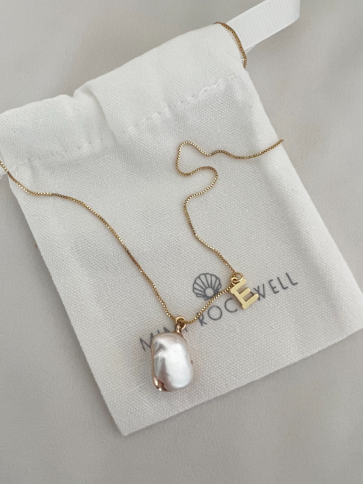 Ice Blue White Baroque Pearl Letter Necklace, Gold Plated Irregular Large Pearl, Personalized Custom Gold Plated Initial Alphabet Necklace