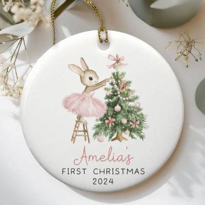 🐰First Christmas🐰Baby First Christmas Ornament 2024, Personalized First Christmas Ornament Baby Girl Name Baby Shower Gift, Baby Family Keepsake