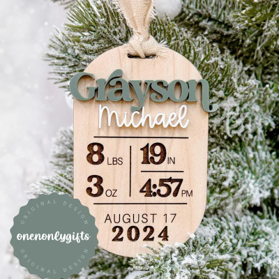 Baby’s First Christmas Ornament Keepsake | Personalized Birth Stat Ornament | Gift for New Parents | New Baby Gift
