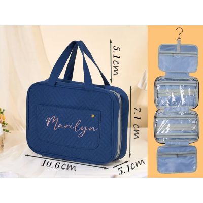 Personalized Hanging Makeup Bag – Large Capacity Travel Cosmetic Organizer, Custom Bridesmaid Gift, Bridal Shower Gift for Her
