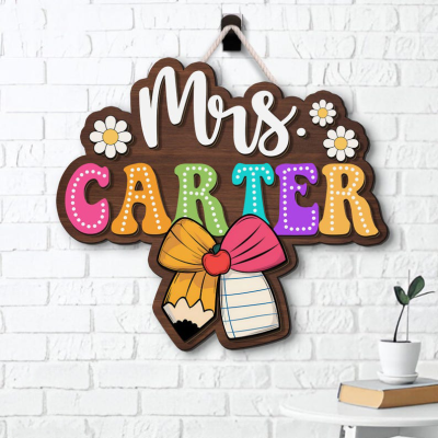3D Teacher Door Sign, Classroom Decor, Teacher Appreciation Gift, Custom Name Teacher Door Hanger, Classroom Welcome Sign, Wooden Name Sign