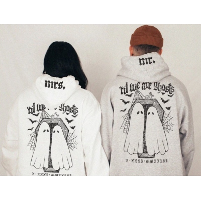 👻Free Personalization👻 Til We Are Ghosts Custom Couples Unisex Hoodie Til Death Do Us Part Spooky Couple Anniversary Gift Matching Tshirts Halloween Wedding