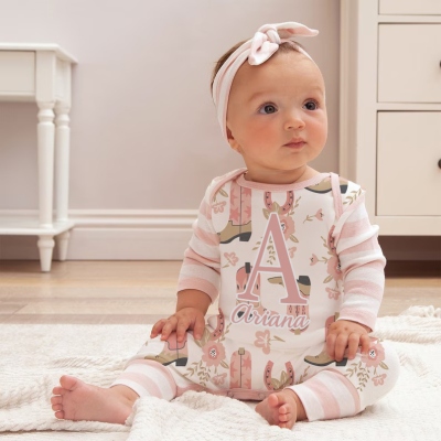 🌵Free Personalization🌵 Sweet Cowgirl Romper - Adorable Baby Girl Outfit - Soft Cotton Baby Clothes - Perfect Newborn Photo & Coming Home Outfit - Texas Boots Style