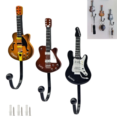 Vintage Style Guitar Shaped Coat Hook, Utility Hanger 3 Pack with Wall Mounting Kit for Musician Room Decor, Great Holiday Gift for Music Lovers